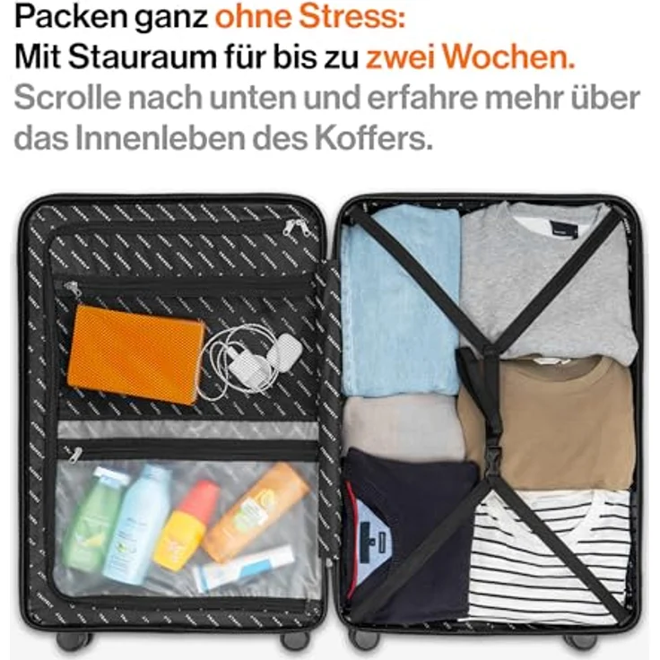 Travely Premium Koffer Groß: 28" Hartschalen Koffer mit 120L Volumen, sanfte Rollen & TSA Schloss, Schwarz – Bild 3