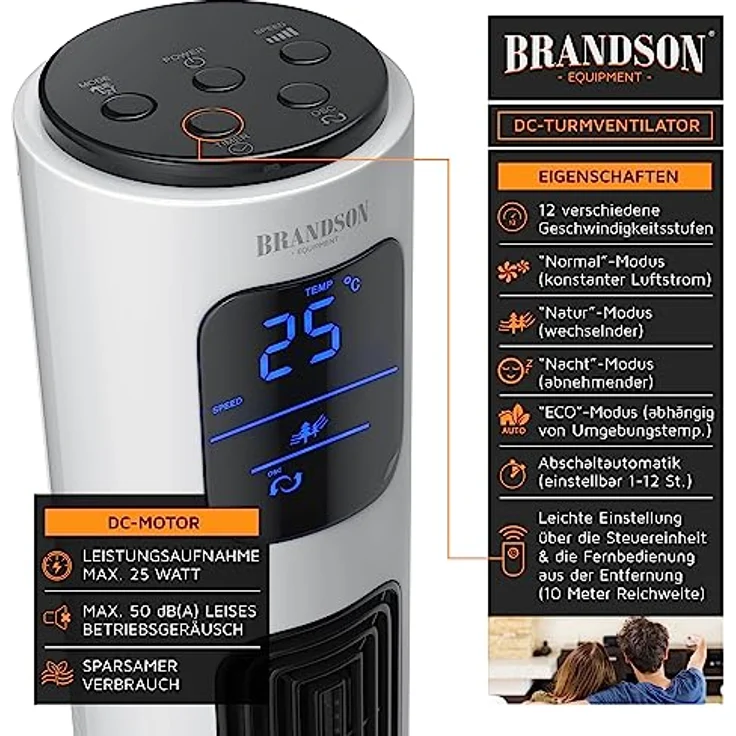 Brandson - ECO Turmventilator Silent mit DC-Motor - Testsieger 2023-12 Geschwindigkeiten - Ventilator Standventilator - Timer - inkl. Fernbedienung – sehr leise - energiesparend – Bild 3
