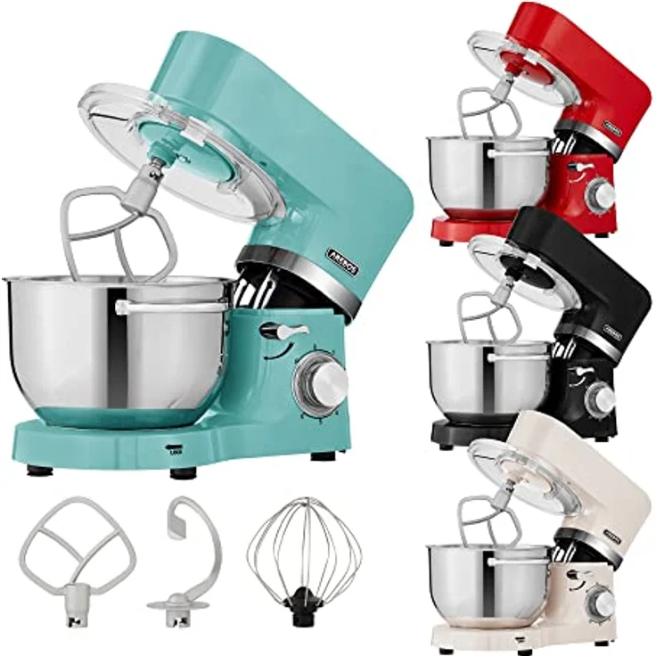 Arebos Küchenmaschine 1500W Türkis | Knetmaschine mit 2x Edelstahl-Rührschüsseln 4,5 & 5,5L | Geräuscharm | Küchenmixer mit Rührhaken, Knethaken, Schlagbesen und Spritzschutz | 6 Geschwindigkeiten – Bild 1