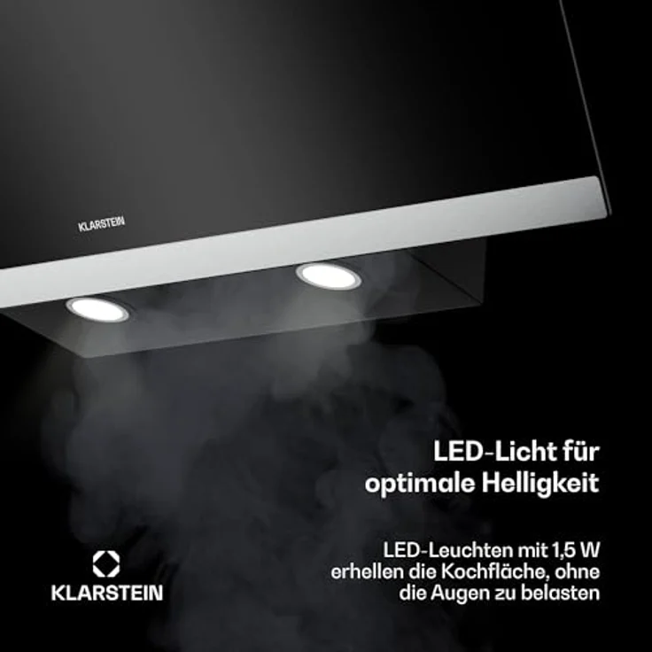 Klarstein FlashLine Dunstabzugshaube – 90 cm Kopffreihaube, Touchscreen, 524 m³/h, A++ Energieeffizienz, LED-Beleuchtung, 34,5 dB, Schwarz, Abluft- und Umluftbetrieb – Bild 5