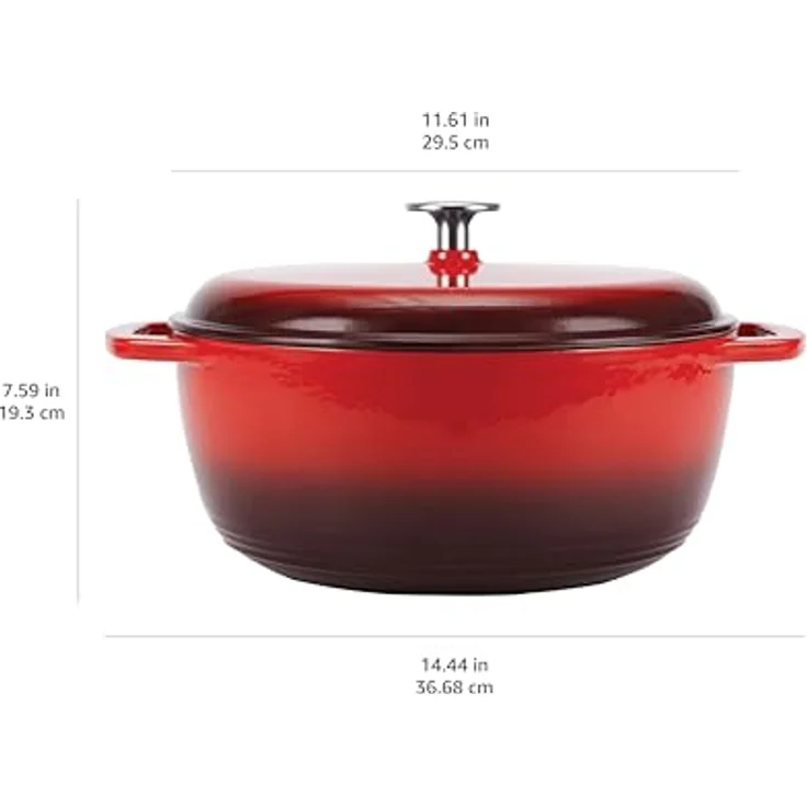 AmazonBasics Bräter Schmortopf aus emailliertem Gusseisen, 7,09 l, Rot – Bild 4