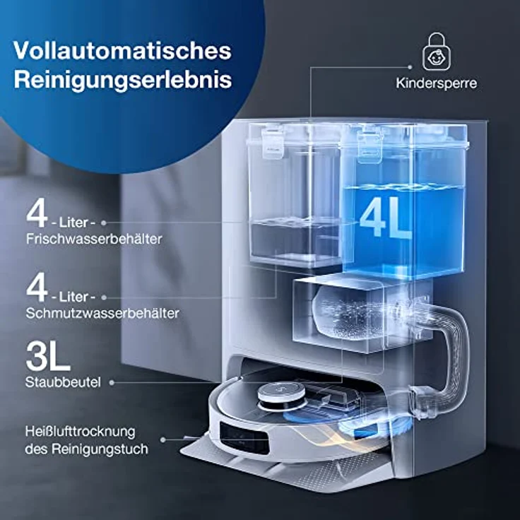 Ecovacs Deebot X1 Omni Saugroboter mit Wischfunktion und Absaugstation, 260 min Akkubetrieb, rotierender Wischausatz, 5000 Pa Saugleistung, weiß – Bild 2