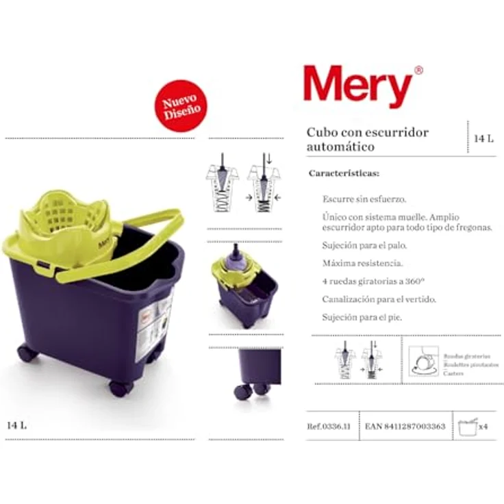 Mery M111618 - Mopeimer mit Rädern und automatische Abtropffläche - Sortierte Farbe (rot, blau und lila) – Bild 9