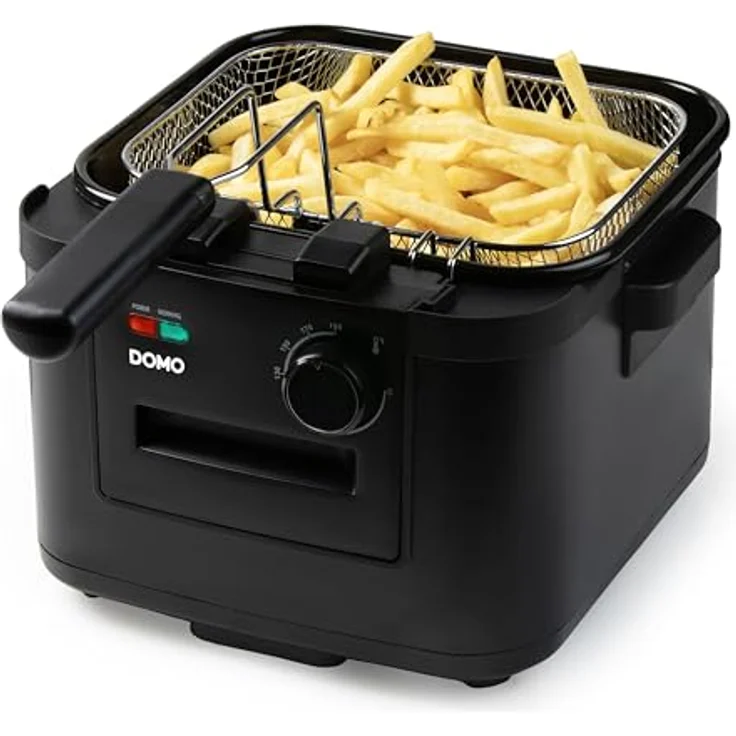 DOMO DO545FR Fritteuse mit Kaltzone, 4 L, 2000 W, Sichtfenster und Edelstahldeckel, schwarz – Bild 3