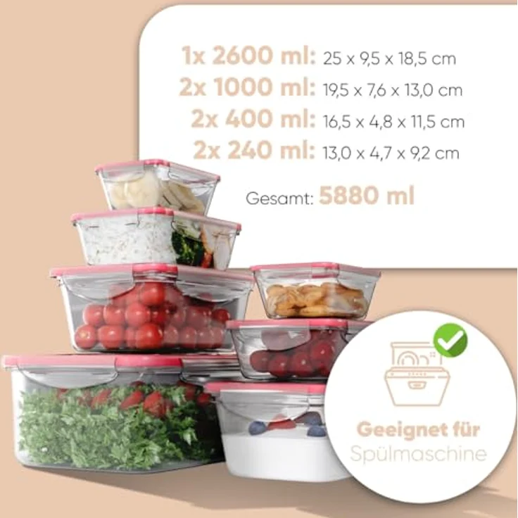 Classbach® Frischhaltedosen mit Deckel | 7er Set | 100% dicht, stapelbar, Meal Prep-freundlich | C-FHD 4008 K – Bild 4