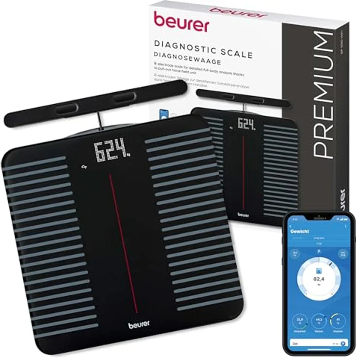 BEURER BF 990 Körper-Analyse-Waage, Diagnosewaage zur Ganzkörperanalyse, 180 kg, App-Verbindung, Handsensoren, 25 Messwerte, WIFI/Bluetooth – Bild 1