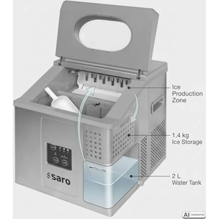 Saro EB 15 Eiswürfelbereiter-15 kg-24 h-230 V-1 Ph-0,16 kW-3 Eiswürfelgrößen wählbar-Luftkühlung – Bild 6