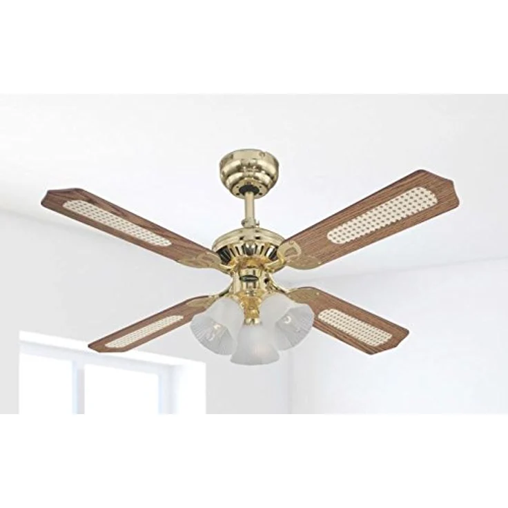 78199 Deckenventilator Princess Trio ,105 cm, aus poliertem Messing, für den Innengebrauch, Leuchtenset mit Milchglas – Bild 4