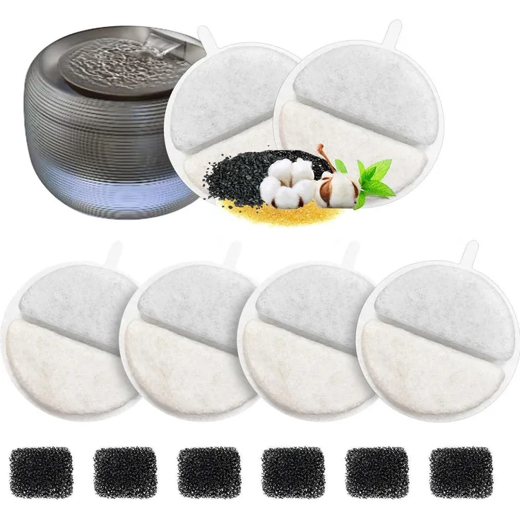 UTEFIF Ersatzfilter für Trinkbrunnen 12 Stück (6+6), Kohle- und Schaumfilter für 2.5L Brunnen, Schwarz