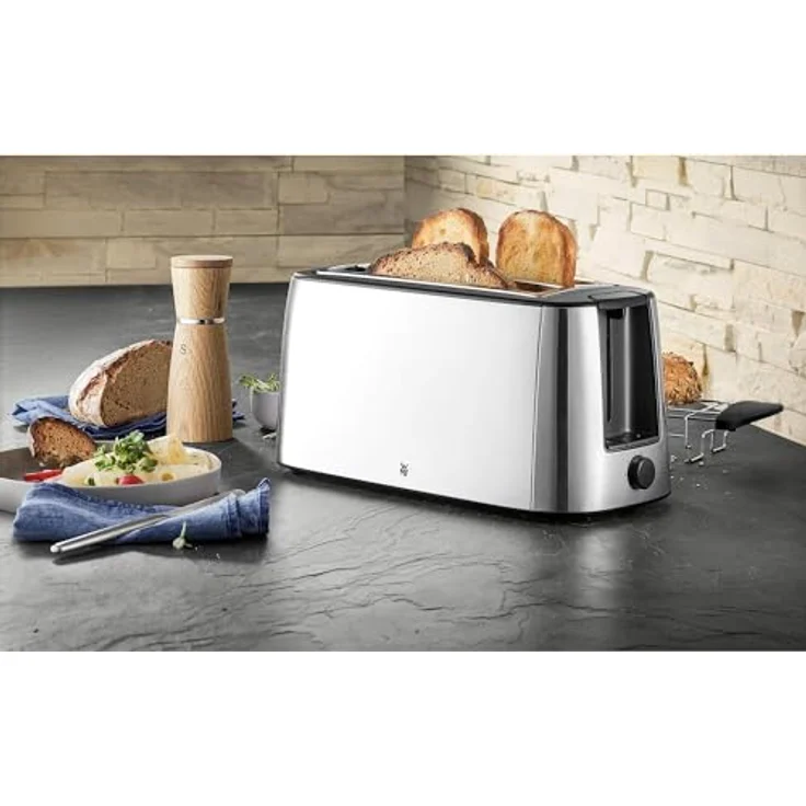 WMF Bueno Pro Toaster Langschlitz, 4er Toaser-Doppelschlitz, für 4 Toast- oder 2 Brotscheiben, XXL-Toast, Aufknusper-Funktion, 6 Bräunungsstufen, Brötchenaufsatz, edelstahl matt – Bild 2