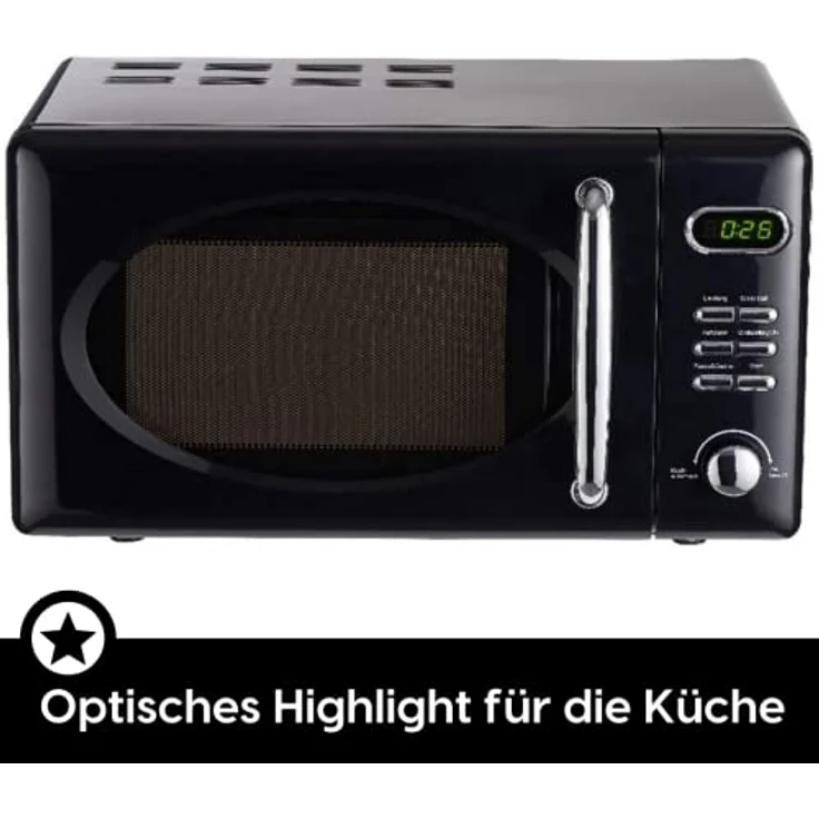 PKM WOLKENSTEIN Mikrowelle WMW720, Retro, Standgerät, 700 Watt, schwarz, 20 Liter Garraum, 8 Automatik-Programme, Drehteller, 60 Min Timer, Kindersicherung – Bild 5