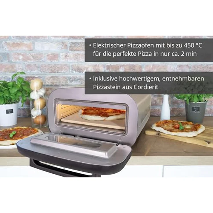 Unold Pizzaofen Alfredo 68806 – Premium Pizzaofen für Steinofenpizza, 450 °C Temperatur, Pizzastein, schnelles Aufheizen, mit Touch-Control-Display, doppelverglaster Tür und Pizzaschieber – Bild 3