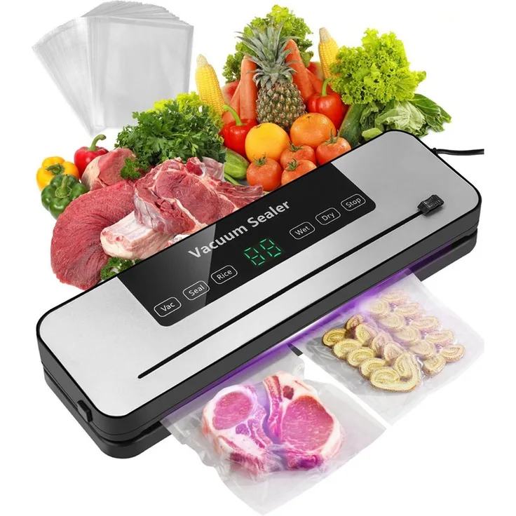 TUWENA Vakuumierer 7 in 1, Profi Vakuumiergerät für Lebensmittel mit Cutter, Schwarz/Grau