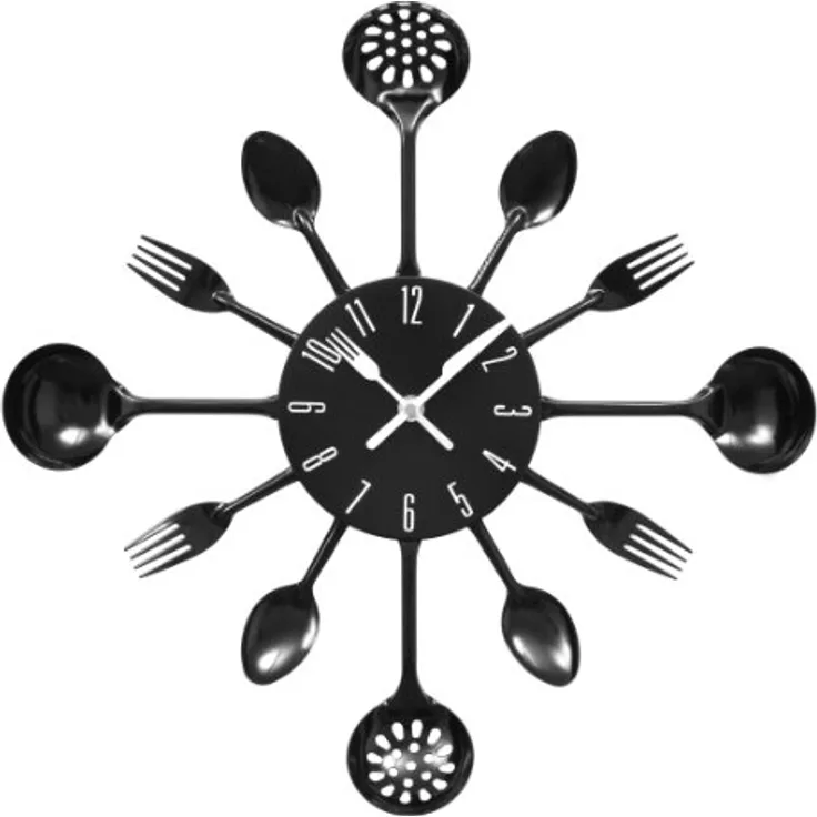 Premier Housewares Wanduhr Besteck, 43 cm Durchmesser, schwarz
