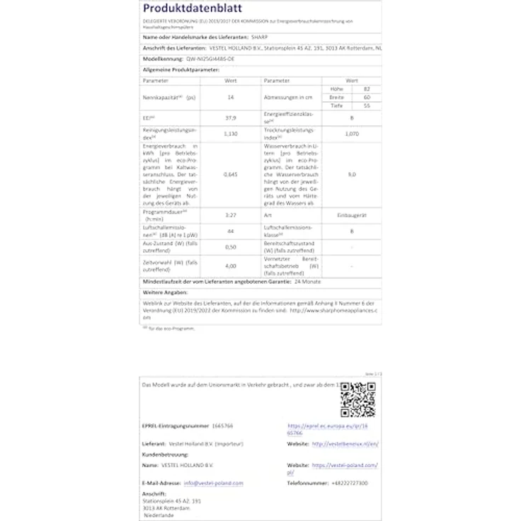 Sharp QW-NI25GI44BS-DE, Einbau Geschirrspüler für 14 Maßgedecke, 60 cm, Energieeffizienzklasse B, mit AutoDoor-Funktion – Bild 8