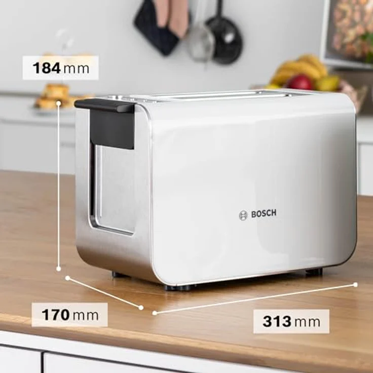 Bosch Toaster Styline TAT8611N, integrierter Brötchenaufsatz, Liftfunktion, Auftaufunktion, Abschaltautomatik, Brotzentrierung, 800 W, Edelstahl/weiß – Bild 2