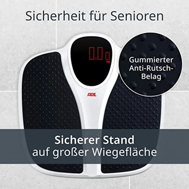 ADE Digitale Waage M316600 bis 200 kg, Extra breit, rutschfeste Wiegefläche, Red-Dot-Matrix-Display – Bild 4