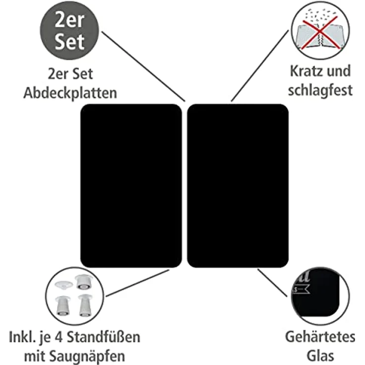 Wenko Herdabdeckplatten Universal Schwarz, 2er Set, für alle Herdarten – Bild 2