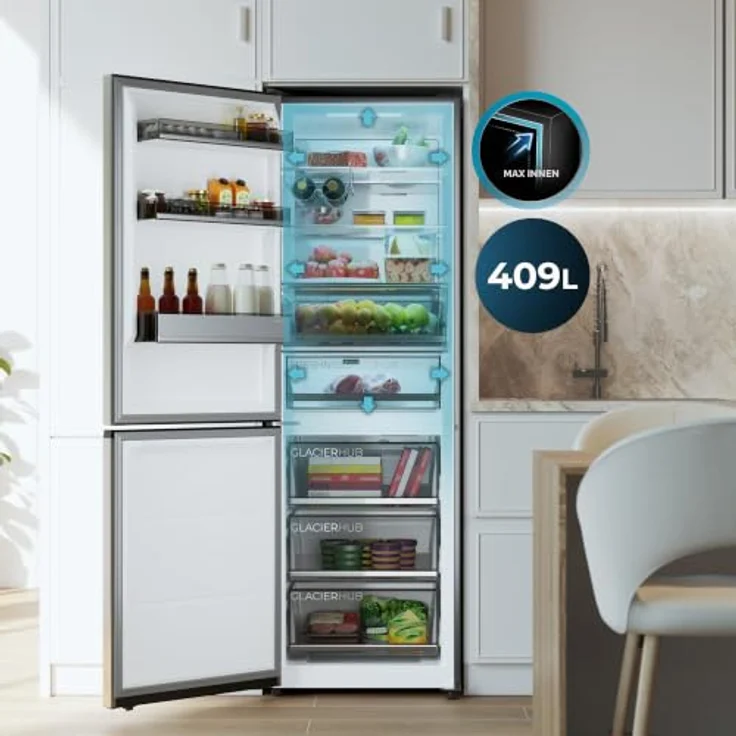 Cecotec Bolero CoolMarket Combi 409, 409 L Kühlschrank Kombi mit Total No Frost, Edelstahl, Inverter Kompressor Plus, 185 cm hoch, variabel mit MAX INSIDE Technologie – Bild 4