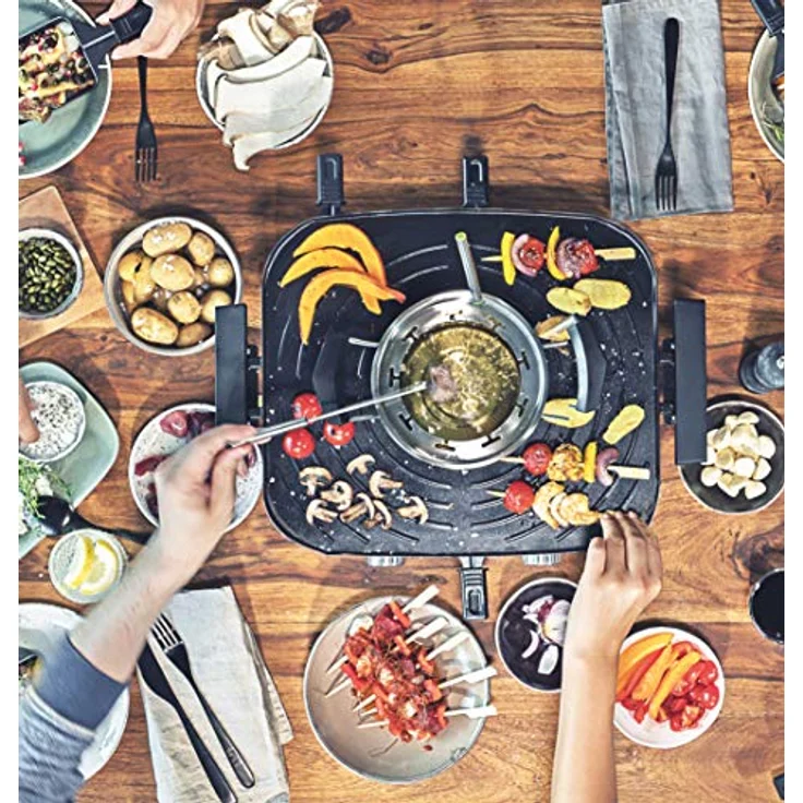 GASTROBACK 42567 Raclette fondue set family and friends, für 8 Personen mit großer gerippter Grillplatte, antihaftbeschichtet, abnehmbar und spülmaschinengeeignet, 1200, schwarz, silber – Bild 3