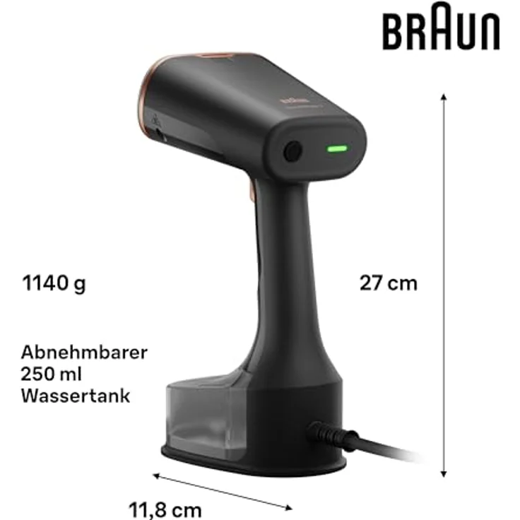 Braun QuickStyle 7 GS7077BK Dampfglätter, Dual FreeGlide 3D Technologie, FastSteam Technologie, Steamer, Dampf 35 g/min, Wassertank 250 ml, 3 m Kabellänge, 1600W, Schwarz/Kupfer – Bild 3