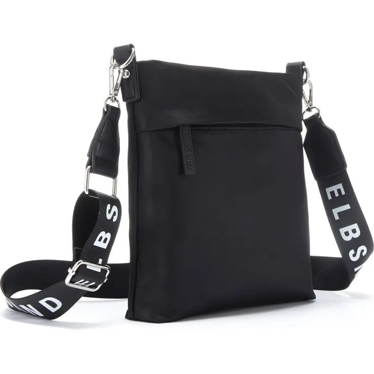 Elbsand Umhängetasche, VEGAN Crossbody Bag mit verstellbarem Schulterriemen und Reißverschlusstasche, schwarz