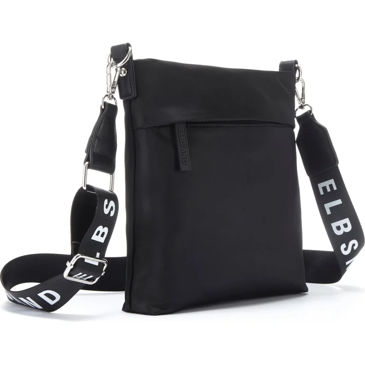 Elbsand Umhängetasche, VEGAN Crossbody Bag mit verstellbarem Schulterriemen und Reißverschlusstasche, schwarz