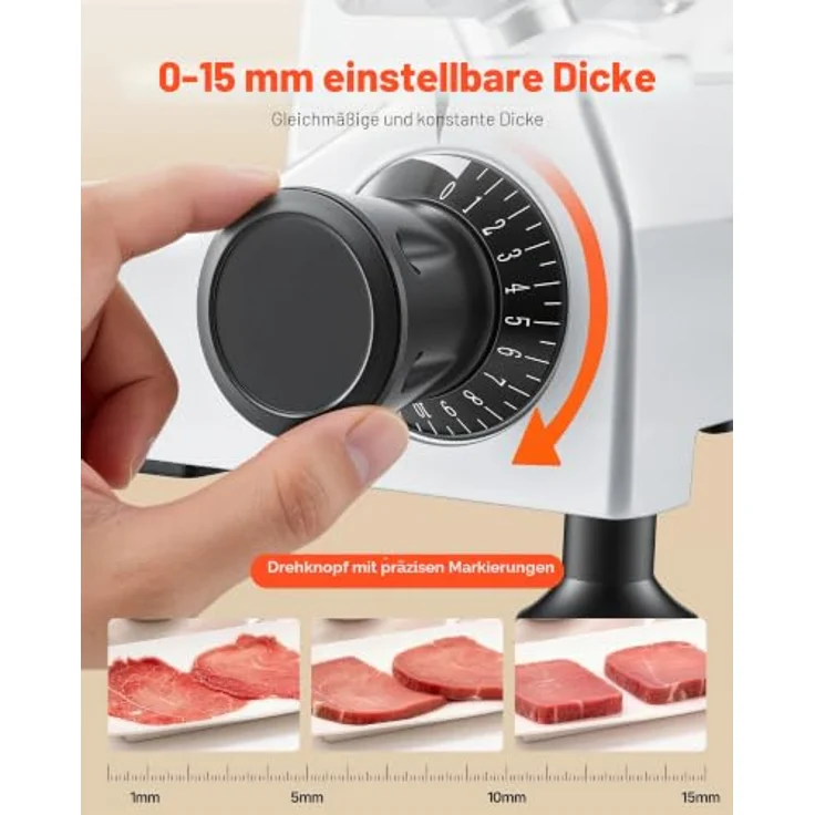 VEVOR Elektrische Aufschnittmaschine 300 mm, 320 W Allesschneider mit integriertem Schärfer, 0-15 mm Schnittstärke für gefrorenes Fleisch und Schinken – Bild 4