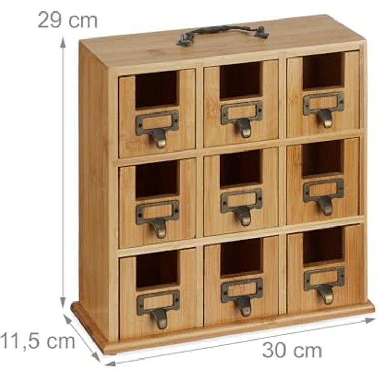 relaxdays Teebox Bambus Tee-Organizer mit 9 Fächern, Naturfarben, ideal zur übersichtlichen Teebeutelaufbewahrung – Bild 4