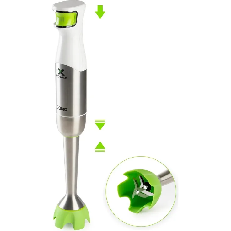Domo DO9298M XPOWER FLEX Pürierstab, 1200 W, teleskopierbar, Edelstahl, Weiß-Grün-Silber
