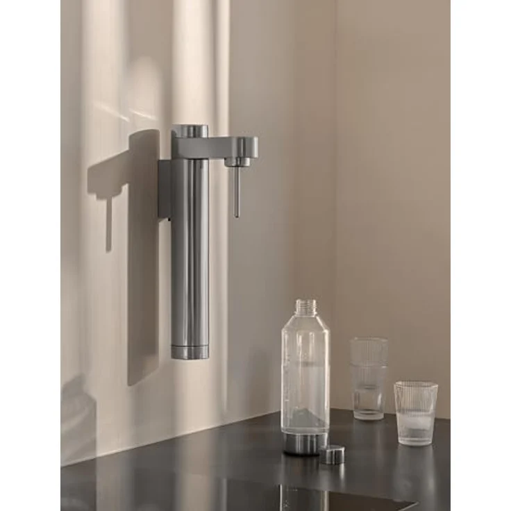 Stelton Brus Wassersprudler, Premium Carbonator für Wasser mit CO2 - Wandhalterung, einstellbare Sprudelstärke - Skandinavisches Design, Edelstahl – Bild 2