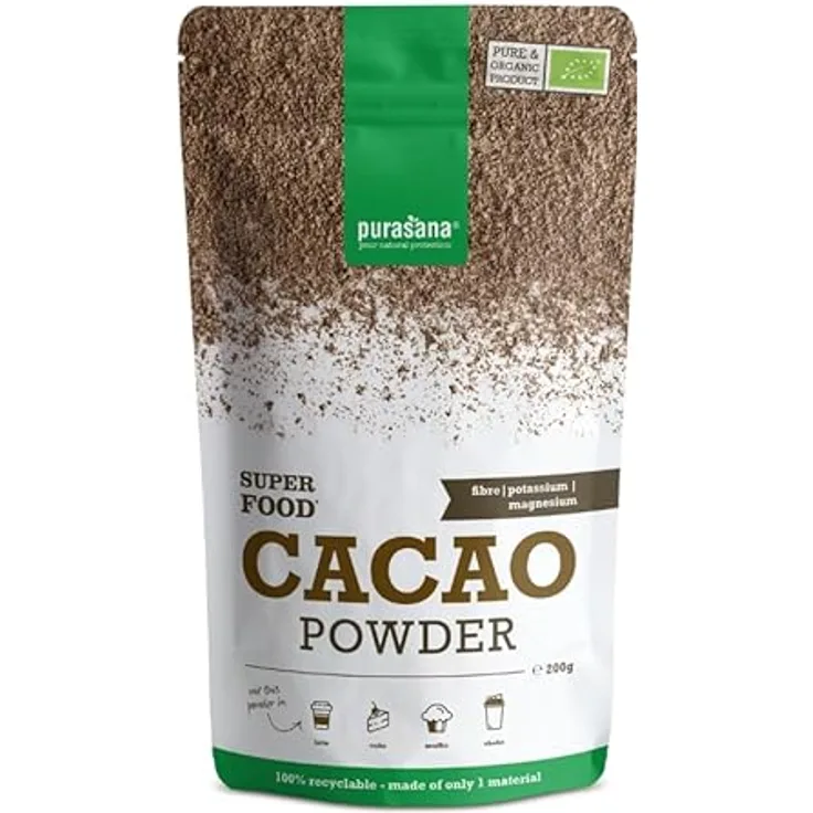 Purasana Bio Kakaopulver, 200g ungesüßt, Rohkakao Pulver ohne Zucker, Vegan & Bio-zertifiziert