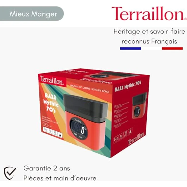 Terraillon BA22 Mythique, Küchenwaage mit großem LCD-Bildschirm, rot – Bild 6