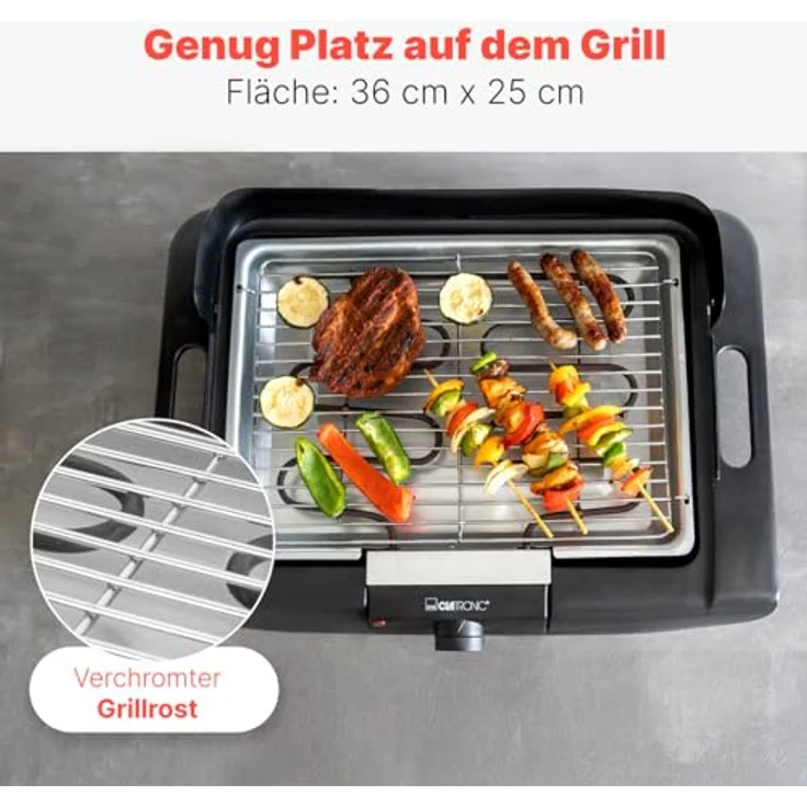 CLATRONIC Tischgrill BQ 3841, Elektrogrill mit Cool Touch-Gehäuse, verchromtem Grillrost, 2000W, für Innen und Außen – Bild 8