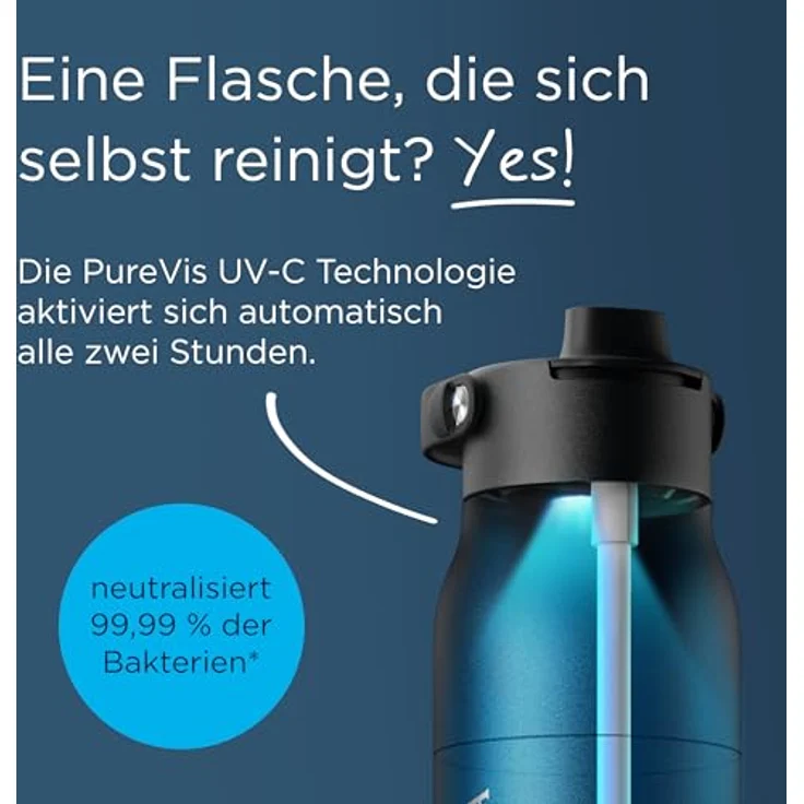 BRITA LARQ iQ Digitale Filter Trinkflasche, 680 ml, weiße Edelstahlflasche mit Hydration Tracking (App), Aktivkohle Wasserfilter & UV-C, neutralisiert 99,99% Bakterien, spülmaschinengeeignet, mit Strohhalm und abnehmbarem Henkel – Bild 3