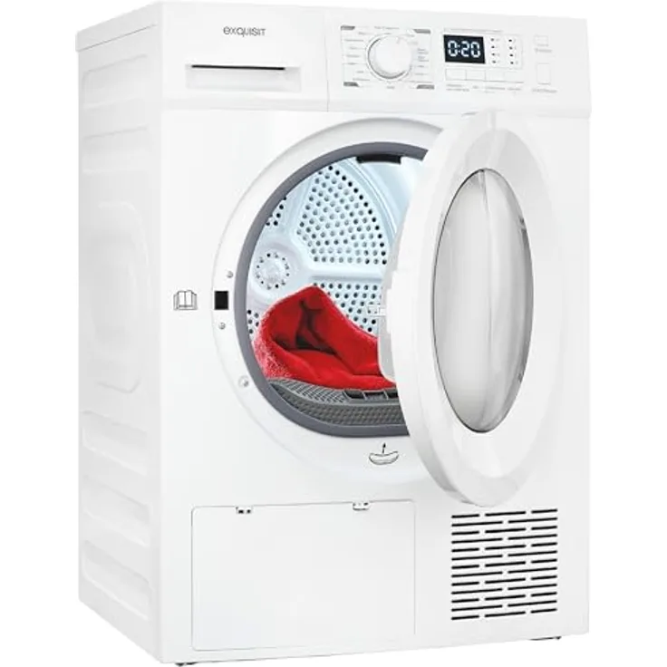 Exquisit TWP701-030E, Wärmepumpentrockner mit 7 kg Fassungsvermögen, vollelektronisch, 16 Programme, Knitterschutz, weiß