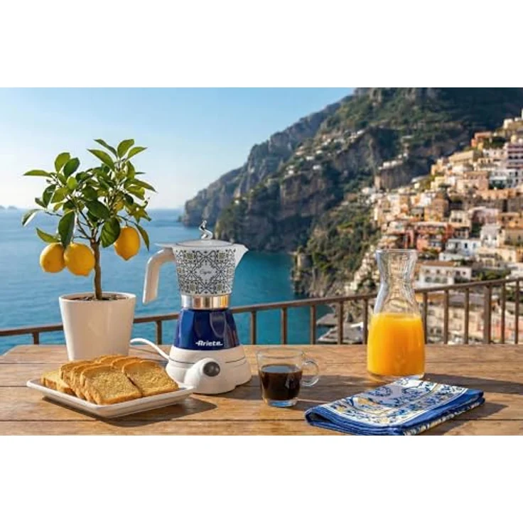 Ariete 1358 Capri Moka Aroma, Elektrische Espressokanne für gemahlenen Kaffee, 400 W, Weiß-Blau – Bild 5