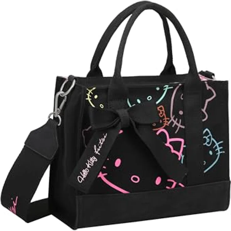 Fritzi aus Preußen Umhängetasche Hello Kitty Shopper, kompakt, 25 cm, schwarz/mehrfarbig, inklusive abnehmbarem Schulterriemen – Bild 4