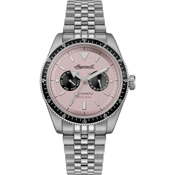 Ingersoll Die Rider, 52 mm automatische Herrenuhr mit rosa Zifferblatt und silberfarbenem Edelstahlarmband - I17201, wasserdicht bis 50 m – Bild 1