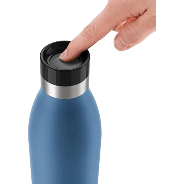 Emsa N31122 Bludrop Isolier-Trinkflasche | 0,7 Liter | Pulverbeschichtung | Edelstahl | Quick-Press Verschluss | 360° Trinkgenuss | 12 h warm | 24 h kühl | auslaufsicher | spülmaschinenfest | Blau – Bild 3