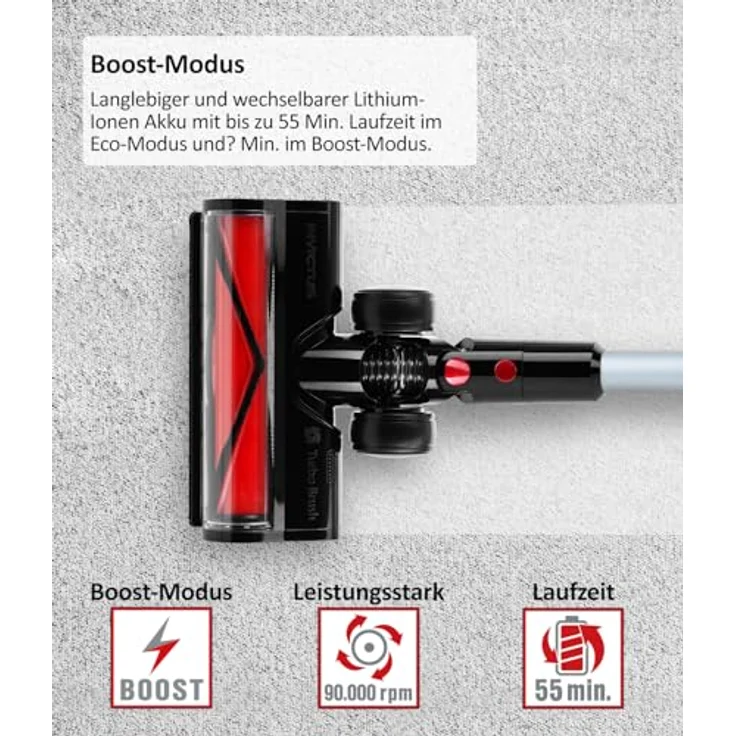 Genius Invictus X9 Facelift Staubsauger Kabellos 12-TLG., Akku Staubsauger bis zu 55 Min Laufzeit Teppich Tierharre Auto Hartböden, HEPA Filter, LED, Wandhalterung,180° Gelenkkopf, Display Touchpad – Bild 4