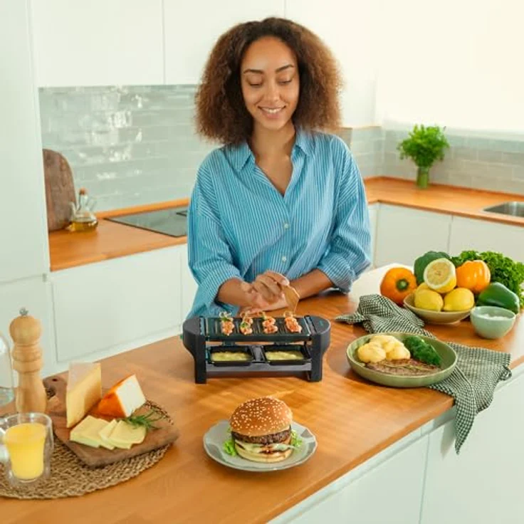 Cecotec Holz Raclette Käse & Grill 8200, 1200 W mit 8 Einzelpfannen, Antihaftplatte, einstellbarem Thermostat, abnehmbares Design, Schwarz – Bild 3