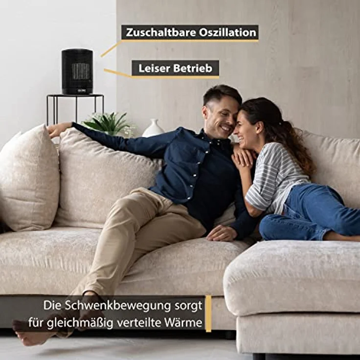 TZS First Austria Heizlüfter energiesparend | Kleiner & leiser Heizstrahler mit Keramik Heizelement | Oszillation, Elektroheizung 600-1200 Watt, Timer, Thermostat, Umkippschutz, schwarz – Bild 4
