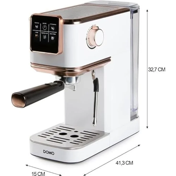 Domo DO746K, Kaffeebereiter mit 20 bar Druck, Thermoblock-Heizsystem und intuitivem Farb-Touchscreen, Weiß/Roségold – Bild 4