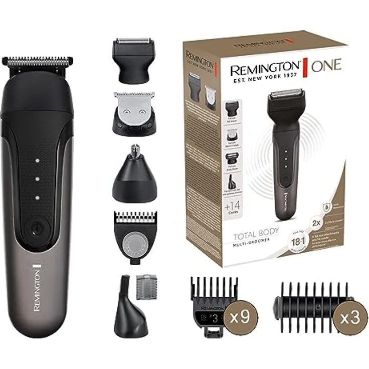 Remington Multi-Haarschneidemaschine & Barttrimmer Herren ONE [inkl.18 Aufsteckköpfe/-kämme] Haarschneider,Bartschneider,Köper-/Nasen-/Ohr-&Augenbrauentrimmer (wasserdicht,Lithium) Multi-Groomer PG780