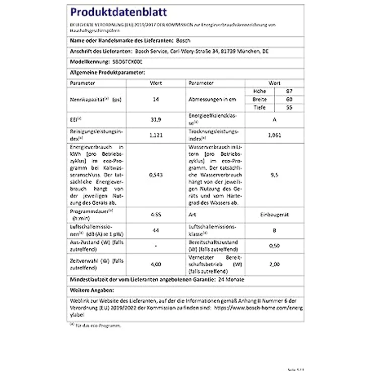 Bosch SBD6TCX00E, Geschirrspüler, A, Geräuschemissionsklasse B, Geräuschemissionen 44 Dezibel – Bild 14