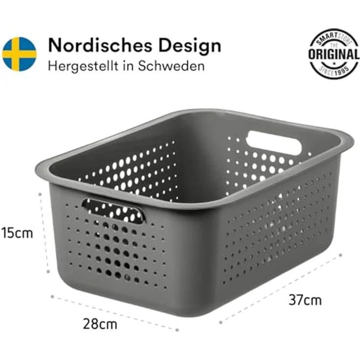 SmartStore 10L Aufbewahrungskorb Recycled aus recyceltem Plastik mit Griffen, stapelbar, Taupe, 37 x 28 x 15 cm – Bild 2