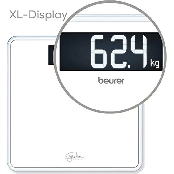 Beurer GS 400 white Signature Line Glas, Personenwaage, mit großer Trittfläche aus super weißem Sicherheitsglas, stylischer Schwarz, Display im XL, Format und Tragkraft bis 200 kg – Bild 3