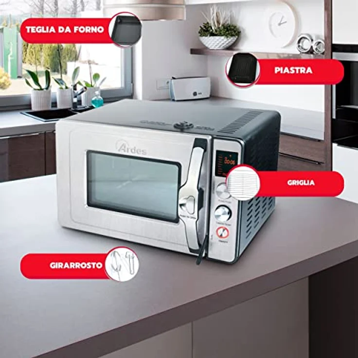 Ardes Dampfbackofen 30 Liter Elektrischer Dampf-Kleinbackofen mit 9 Garprogrammen Timer doppeltes Glas mit Zubehör CARLOMAGNO AR6430PR, Multifunktional mit LED-Digitalanzeige, 9 Garmodi, Breite 51 cm x Tiefe 39 cm x Höhe 33 cm, in Schwarz – Bild 5