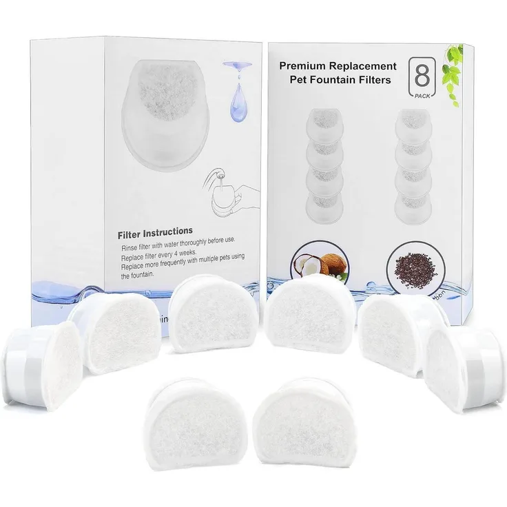 Homrich Ersatzfilter für Trinkbrunnen, 8 Stück Aktivkohlefilter für PetSafe Drinkwell Avalon Pagoda, dreifache Filterung zur Verbesserung der Wasserqualität